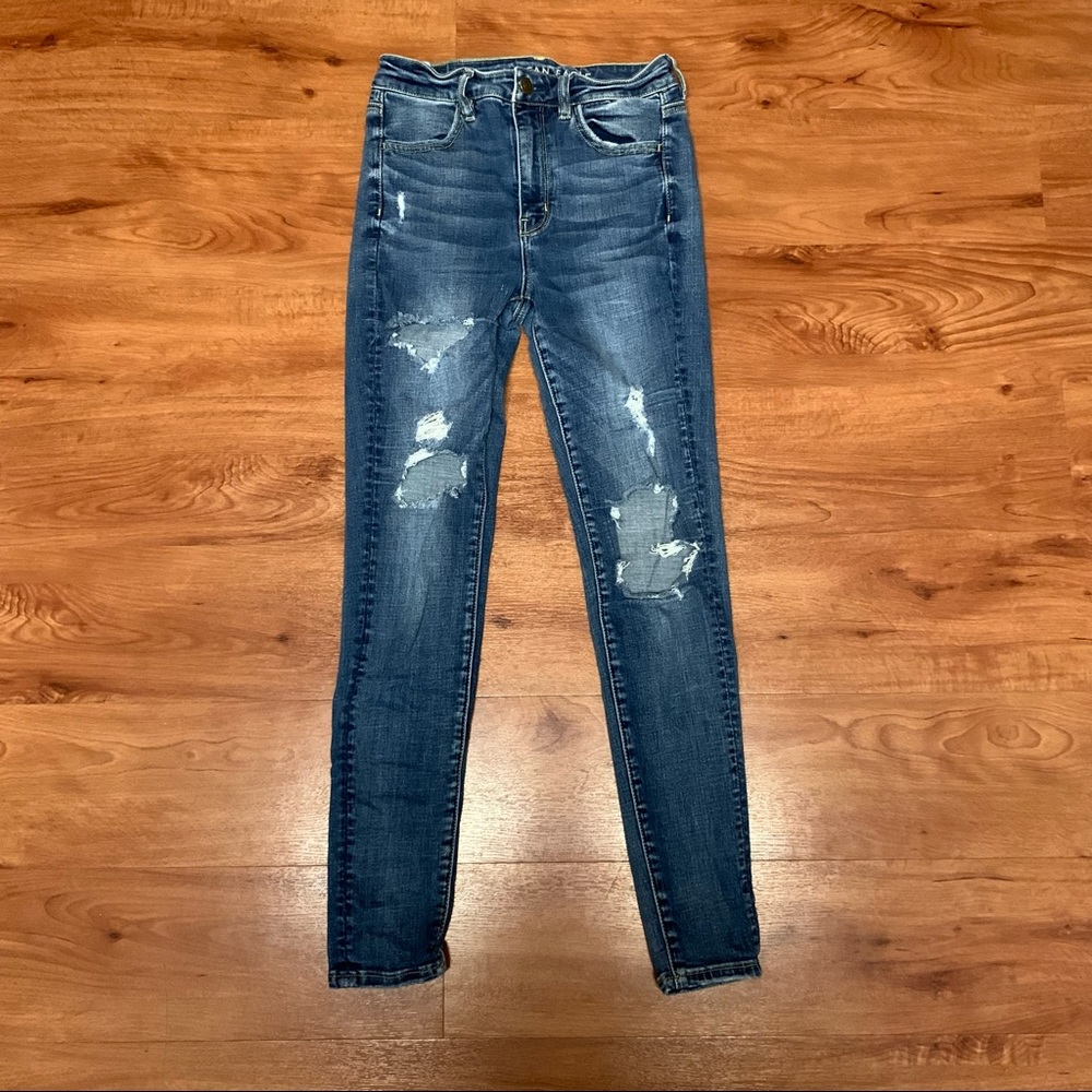 AEO🦅 Super Hi-Rise Distressed Dark Wash Jegging